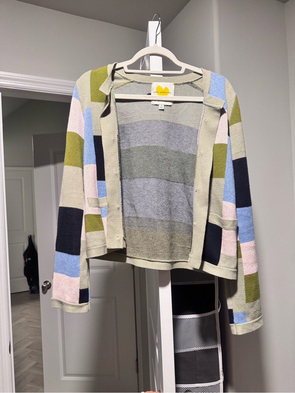 Colorblock Open-Front Cardigan in Green Multi